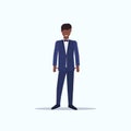 Smiling groom in suit young african american man standing pose wedding concept male cartoon character flat full length