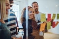 Smiling designers having a brainstorming session in an office Royalty Free Stock Photo