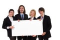 Smiling group of elegance people holding blank placard. Royalty Free Stock Photo