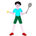 Smiling guy holding a tennis ball and racket in his hands. Royalty Free Stock Photo