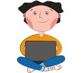 Smiling guy at the laptop. White background