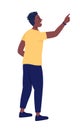 Smiling guy pointing with finger semi flat color vector character Royalty Free Stock Photo