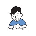 Smiling guy washing hands. Flat design icon. Flat vector illustration. Isolated on white background. Royalty Free Stock Photo