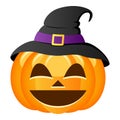 Smiling Halloween Pumpkin with Witch Hat Royalty Free Stock Photo