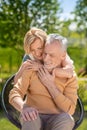 Happy husband enjoying his loving wifes hugs Royalty Free Stock Photo