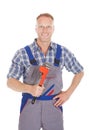 Smiling Handyman Holding Adjustable Wrench Royalty Free Stock Photo