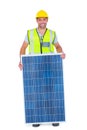 Smiling handyman with solar panel Royalty Free Stock Photo