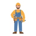 Smiling Handyman with Tools in Blue Overalls Royalty Free Stock Photo