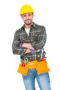 Smiling handyman wearing tool belt Royalty Free Stock Photo