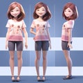 Smiling happy adult girl three photo in collage generative AI Multiple pose of 3D girl Royalty Free Stock Photo