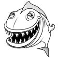 Smiling happy cartoon fish. Funny vectorial line illustration. Isolated on white