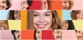 Smiling happy cheerful young boys and girls looking at camera with positive facial expressions against colorful Royalty Free Stock Photo