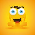 Smiling Happy Cheerful Young Male Emoji with Hair and Pop Out Eyes Showing Double Thumbs Up - Simple Happy Emoticon Royalty Free Stock Photo