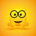 Smiling Happy Cheerful Young Male Nerd Emoji with Glasses Looking and Showing Double Thumbs Up - Simple Happy Emoticon Royalty Free Stock Photo