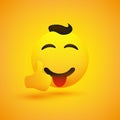 Smiling Happy Cheering Young Male Emoji with Hair and Stuck Out Tongue Showing Thumbs Up Royalty Free Stock Photo