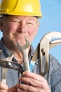 Smiling happy contractor builder with tools Royalty Free Stock Photo