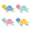 Smiling Happy Cute Turtle Icon Logo Set in Cartoon Style Royalty Free Stock Photo