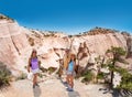 Smiling , happy family on hiking trip in beautiful mountains.Kasha-Katuwe Tent Rocks National Monument Royalty Free Stock Photo