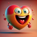 Smiling happy heart , love symbol or Valentine icon representing feelings of friendship or romantic passion,3D illustrati