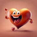 Smiling happy heart , love symbol or Valentine icon representing feelings of friendship or romantic passion,3D illustrati