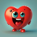 Smiling happy heart , love symbol or Valentine icon representing feelings of friendship or romantic passion,3D illustrati