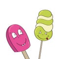 Smiling happy ice creams. Tasty summer refreshment.