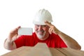 Smiling happy lumberman taking a selfie at work Royalty Free Stock Photo