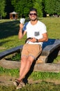 Smiling happy man counting money Royalty Free Stock Photo