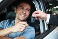 Smiling happy man sitting in his new car Royalty Free Stock Photo