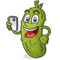 Happy Pickle Cartoon Character Using a Mobile Phone