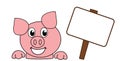 A smiling and happy pig`s head with a billboard