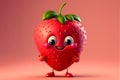 Smiling happy strawberry cartoon character, Generative AI