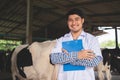 Smiling and happy Veterinarian at the dairy farm. Agriculture industry, farming and animal husbandry concept ,Cow on dairy farm Royalty Free Stock Photo