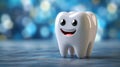 Smiling and happy white tooth on a light blue background. Cartoon character