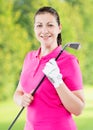 Smiling happy woman golfer posing Royalty Free Stock Photo