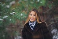 Smiling, happy young girl walking in winter forest