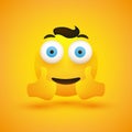 Smiling Happy Young Male Emoji with Hair, Pop Out Wide Open Big Blue Eyes Showing Double Thumbs Up Royalty Free Stock Photo