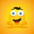 Smiling Happy Young Male Emoji with Hair, Pop Out Wide Open Blue Eyes Showing Double Thumbs Up Royalty Free Stock Photo