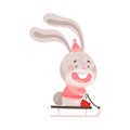 Smiling Hare as Christmas Character with Long Ears in Warm Pullover Sledging Vector Illustration