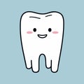 Smiling healthy tooth icon isolated on blue background. Oral dental hygiene. Children teeth care. Cartoon flat design Royalty Free Stock Photo
