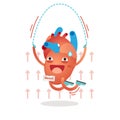 Smiling heart character jumping vector illustration, high heart rate concept.