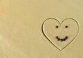Smiling heart with chocolate eyes and smile made of dough with copy space top view. Romantic concept. Valentines day symbol. Royalty Free Stock Photo