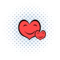 Smiling heart faces icon, comics style