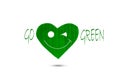 Smiling heart shaped green leaf with text go green on white background Royalty Free Stock Photo