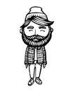 smiling Hipster with beard. Hand-Drawn Doodle. Vector Illustration - stock vector. Hand drawn cartoon character. Bearded