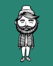 smiling Hipster with beard. Hand-Drawn Doodle. Vector Illustration - stock vector. Hand drawn cartoon character. Bearded