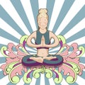 Smiling hipster woman in yoga lotus pose