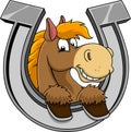 Smiling Horse Head Cartoon Mascot Character In A Horseshoe Royalty Free Stock Photo