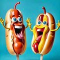 Smiling hot dog bun funny character comic Royalty Free Stock Photo