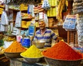 Smiling India Market Spice seller In Pondicherry Tamil Nadu Royalty Free Stock Photo